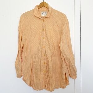 Flax Jeanne Engelhart linen button up tunic shirt tab sleeves orange lagenlook S
